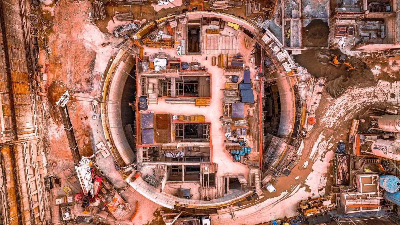 An aerial view of a building site